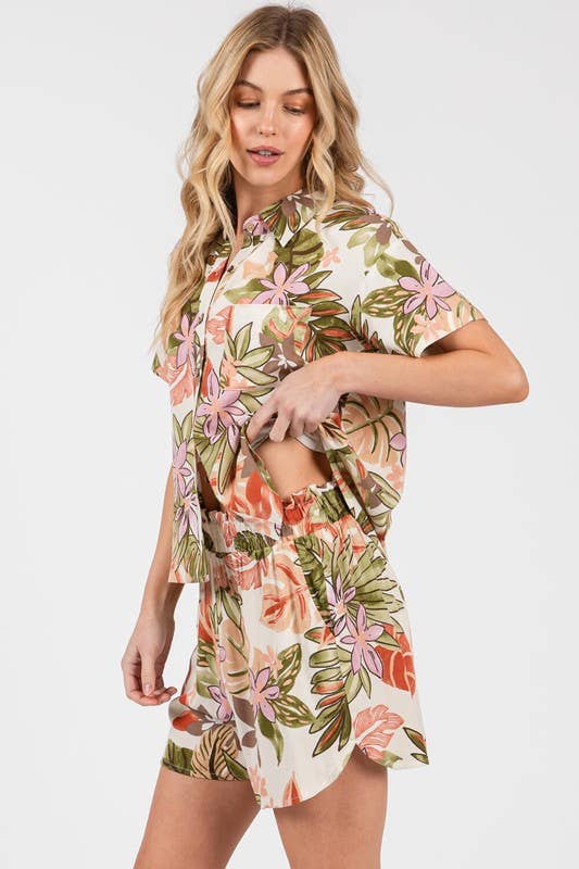 CORAL FLORAL SHORTS