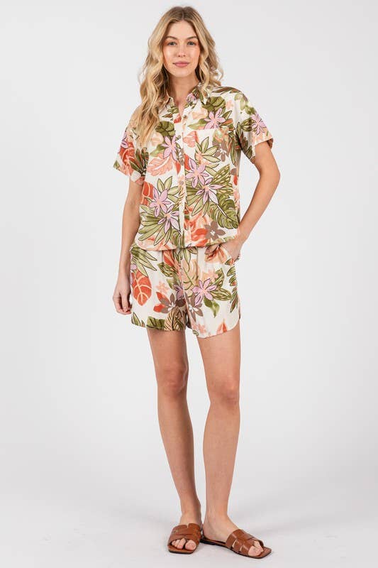 CORAL FLORAL SHORTS