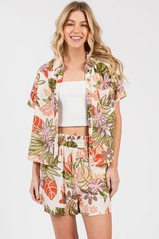 CORAL FLORAL SHORTS
