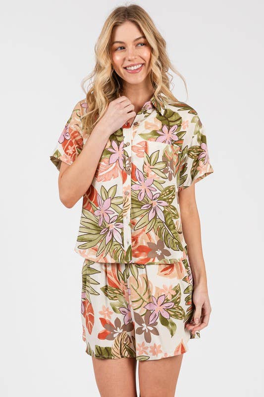 CORAL FLORAL SHORTS
